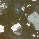 Plate 158.1: Photomicrograph of MAH WS (XPL) (width of field 1.74 mm). Click to see a larger version