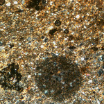 Plate 139.1: Photomicrograph of UPC FR (XPL) (width of field 1.74 mm). Click to see a larger version